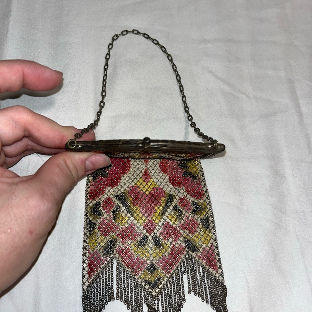 Vintage Chainmail Clutch with Pink and Yellow Accents - Picture 13 of 16
